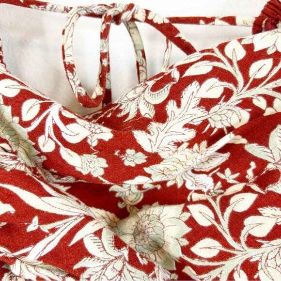 Free People Sunday Floral Linen Blend Puff Sleeve Crop Top S - Picture 5 of 7